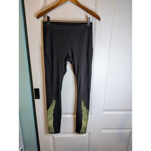 Kyodan Womens Black Neon Yellow Mesh Panel Activewear Leggings Small